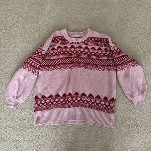 American Eagle pink and red oversized patterned sweater knit size Medium